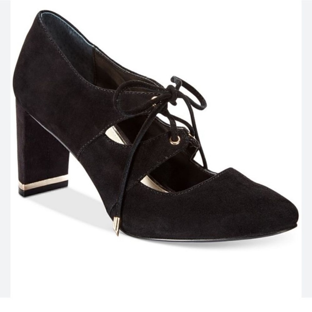🖤ALFANI | Prima Black Bindii Lace-Up Pumps, BLOCK Black Heels